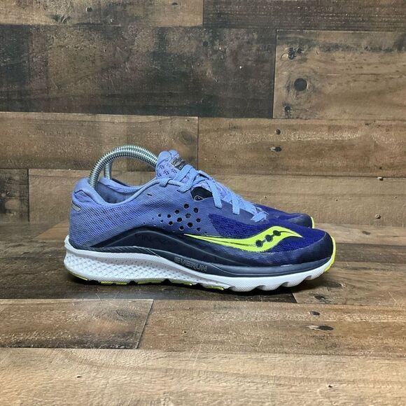 Saucony Women’s Size 8.5 Kinvara Blue Neon Yellow Comfortable Running Shoes - Picture 1 of 7